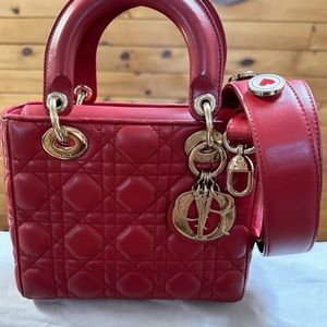 Authentic Christian Dior MY ABCDIOR Lady Dior Small Bag - Red & Gold Hardware